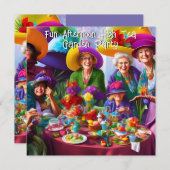 おもしろいレディースアフタヌーンハイティーガーデンパーティー 招待状 (正面/裏面)