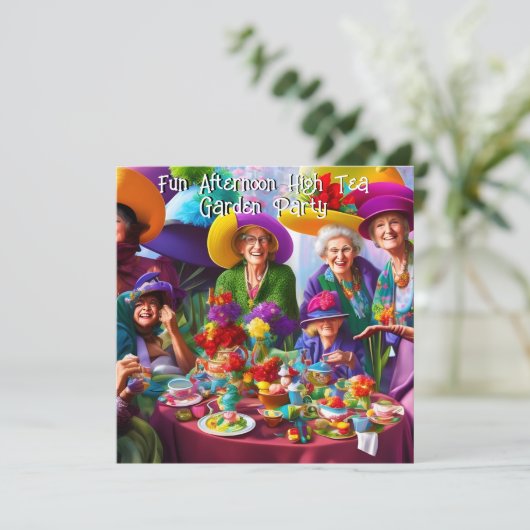 おもしろいレディースアフタヌーンハイティーガーデンパーティー 招待状 (スタンド正面)