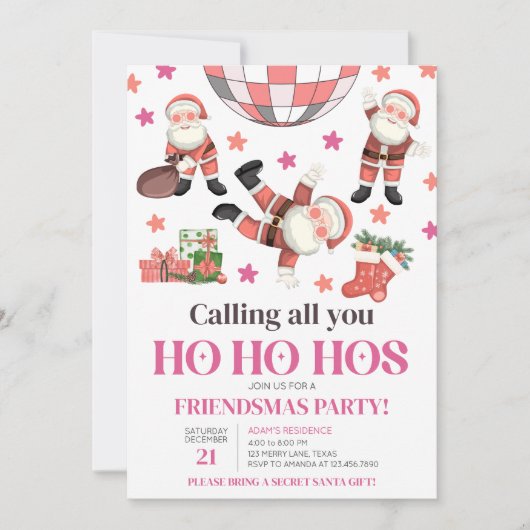 おもしろいレディースナイトフレンドマスクリスマスパーティー 招待状 (正面)