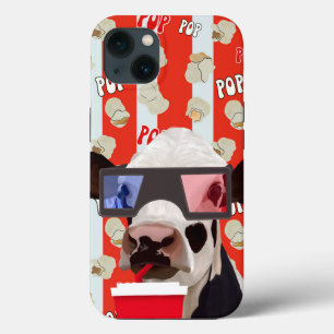 おもしろいレトロお洒落ポップコーンカウレッドストライプズ iPhone 13ケース