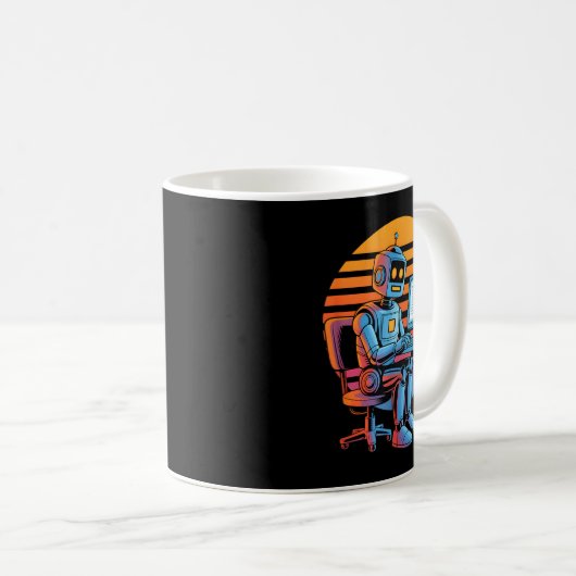 おもしろいレトロなロボットのコーディングコンピュータ画面 おもしろいレトロ コーヒーマグカップ (正面右)