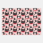 おもしろいレトロのクリスマスキャッツon Pink ラッピングペーパーシート (正面3)