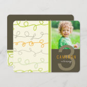 おもしろいレトロアートスクライブラスライン子供の誕生日写真 招待状 (正面/裏面)