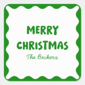 おもしろいレトロウェーブグリーントレンディーカスタムシックなクリスマス スクエアシール (正面)