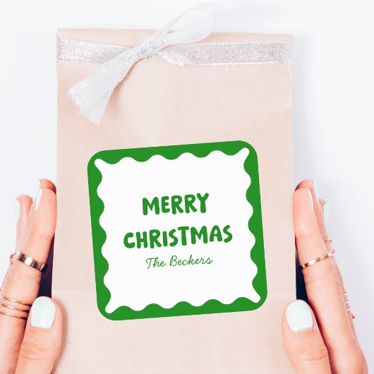 おもしろいレトロウェーブグリーントレンディーカスタムシックなクリスマス スクエアシール