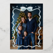 おもしろいレトロウェーブブルーリボン&スターフォトクリスマス 箔シーズンカード (裏面)