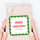 おもしろいレトロウェーブレッドとグリーンカスタムシッククリスマス スクエアシール