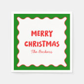 おもしろいレトロウェーブレッドとグリーンカスタムシッククリスマス スタンダードカクテルナプキン (正面)