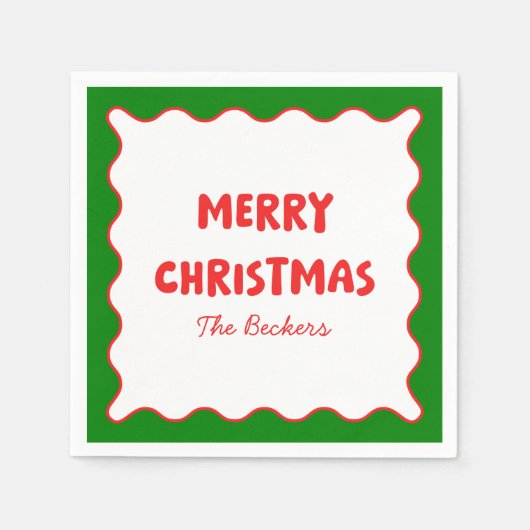 おもしろいレトロウェーブレッドとグリーンカスタムシッククリスマス スタンダードカクテルナプキン (正面)