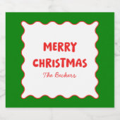 おもしろいレトロウェーブレッドとグリーンカスタムシッククリスマス スパークリングワインラベル (シングルラベル)