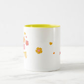 おもしろいレトロカラフルラブユーママタイポグラフィ ツートーンマグカップ (中央)