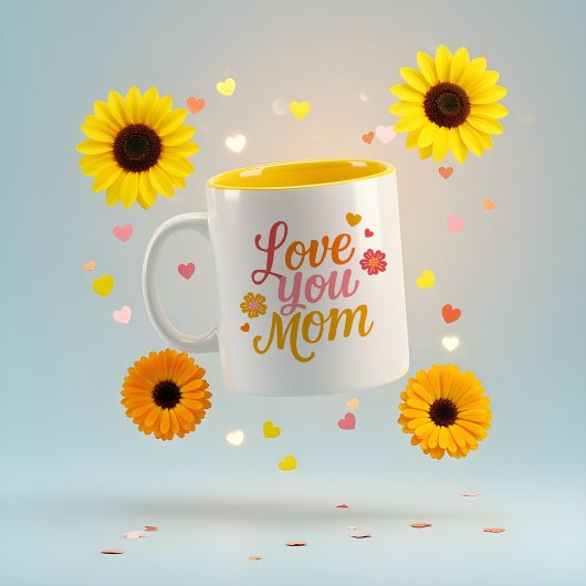 おもしろいレトロカラフルラブユーママタイポグラフィ ツートーンマグカップ