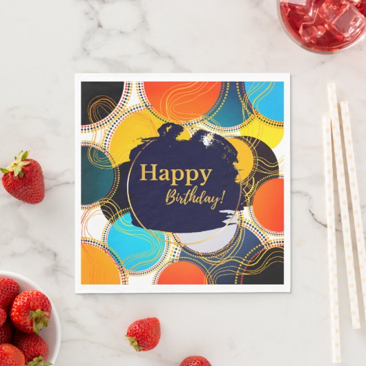 おもしろいレトロカラフル抽象芸術ハッピーバースデーパーティー スタンダードランチョンナプキン (インサイチュ)