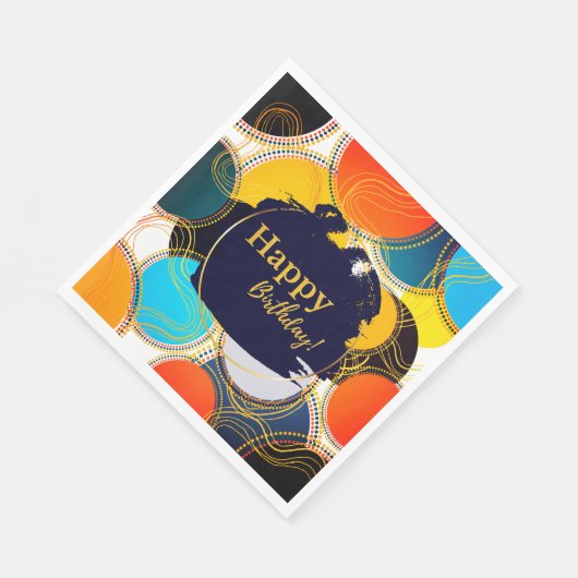 おもしろいレトロカラフル抽象芸術ハッピーバースデーパーティー スタンダードランチョンナプキン (角)