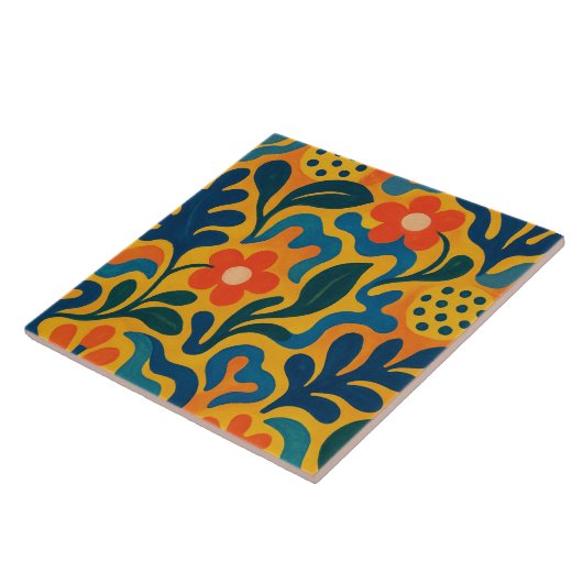 おもしろいレトロガーデンコラージュ模様モチーフ タイル (側面)