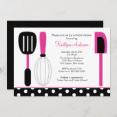 おもしろいレトロキッチンブライダルシャワー招待ピンク 招待状 (正面/裏面)