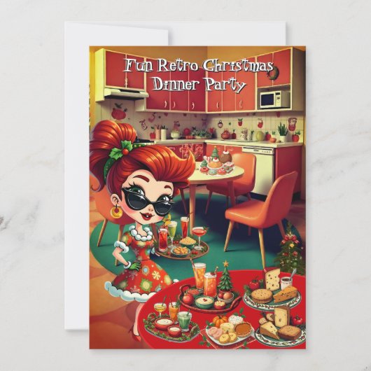 おもしろいレトロクリスマスホリデーディナーパーティー1950s 招待状 (正面)