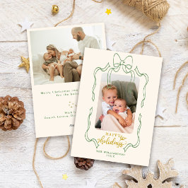 おもしろいレトロクリスマスボウファミリーフォトハッピー シーズンカード