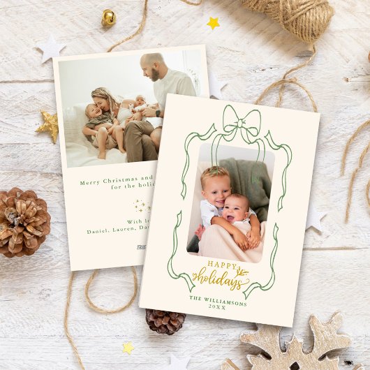 おもしろいレトロクリスマスボウファミリーフォトハッピー シーズンカード