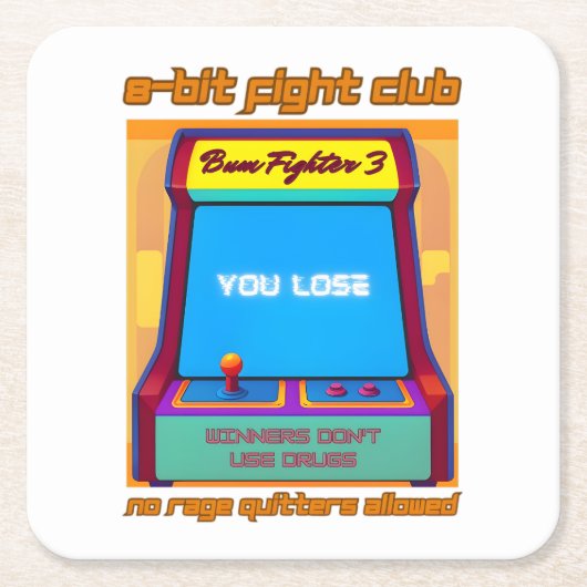 おもしろいレトロゲーム80sアーケード8ビットゲーマーユーモア スクエアペーパーコースター (正面)