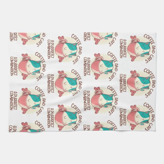 おもしろいレトロコーヒーと猫 キッチンタオル (横)