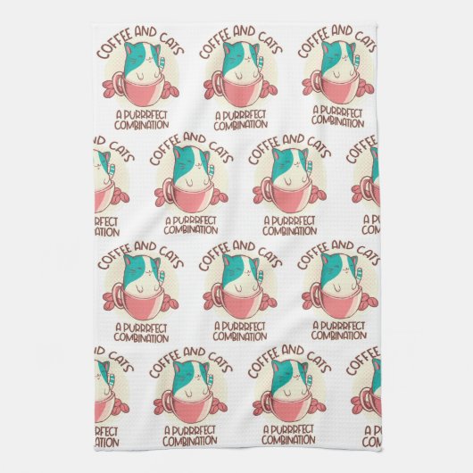 おもしろいレトロコーヒーと猫 キッチンタオル (縦)