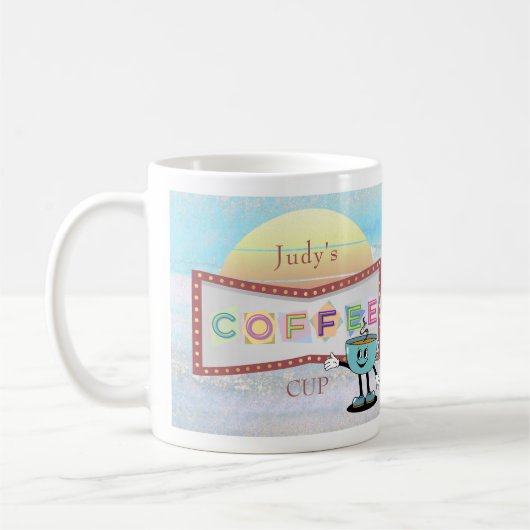 おもしろいレトロサインパーソナライズされたコーヒーカップ コーヒーマグカップ (左)