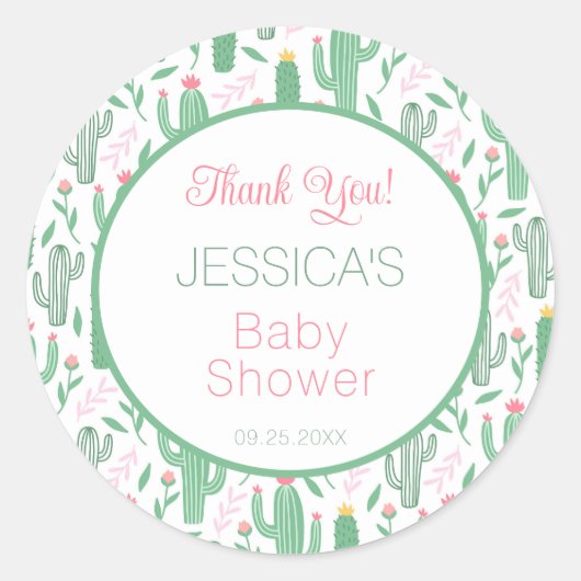 おもしろいレトロサボテン吸汁性フローラベビーシャワー ラウンドシール (正面)