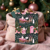 おもしろいレトロサンタウェーブピンクリボン写真クリスマス 箔シーズンカード