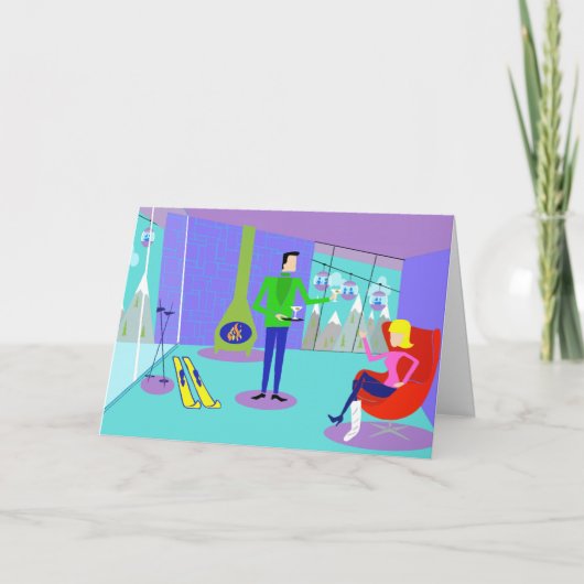 おもしろいレトロスキーバケーショングリーティングカード カード (正面)