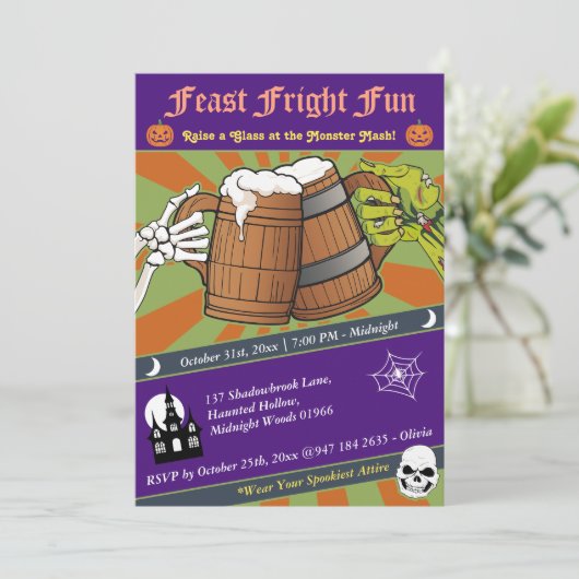 おもしろいレトロスケルトン&ゾンビ応援ハローウィンパーティ 招待状 (スタンド正面)