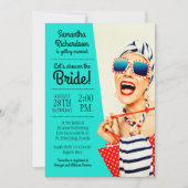 おもしろいレトロスタイリッシュビーチレディブライダルシャワー 招待状 (正面)