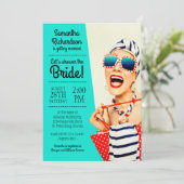 おもしろいレトロスタイリッシュビーチレディブライダルシャワー 招待状 (スタンド正面)