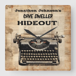 おもしろいレトロタイプライター壁時計 スクエア壁時計