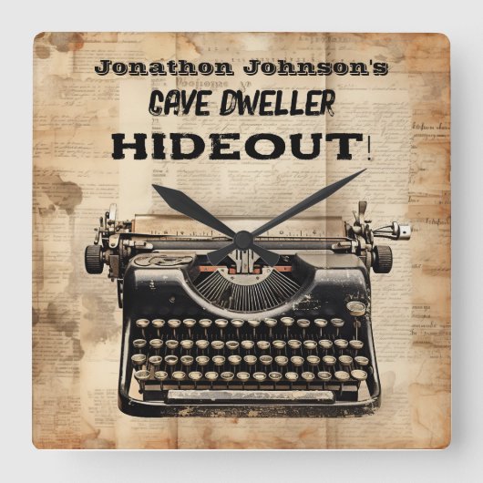 おもしろいレトロタイプライター壁時計 スクエア壁時計 (正面)