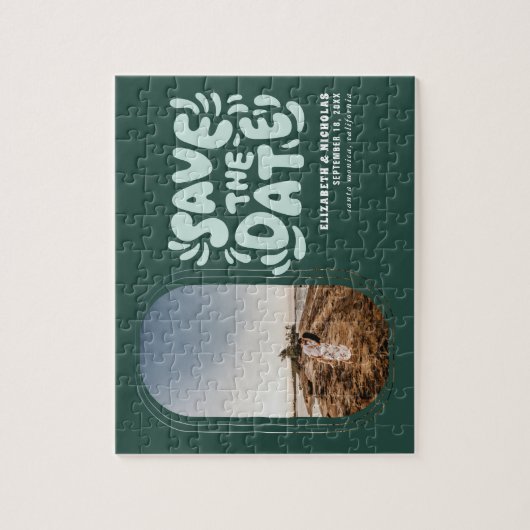 おもしろいレトロタイポグラフィ写真ウェディング日付を保存 ジグソーパズル (縦)