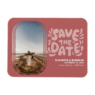 おもしろいレトロタイポグラフィ写真ウェディング日付を保存 マグネット