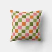 おもしろいレトロチェッカーボードピンクオレンジグリーン クッション (裏面)