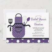 おもしろいレトロパープルキッチンブライダルシャワー 招待状 (正面)