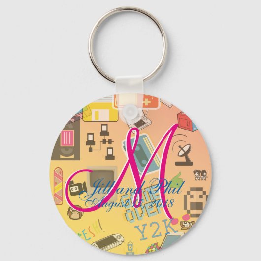 おもしろいレトロビデオゲーマー🎮おたく警告 キーホルダー (正面)