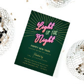 おもしろいレトロピンクグリーンネオンハッピーニューイヤーパーティー 箔シーズンカード