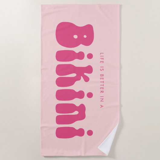 おもしろいレトロピンクライフはビキニの夏に良い ビーチタオル (正面)