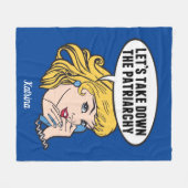 おもしろいレトロフェミニストアポップ・アートのートアンチ家父長制ブルー フリースブランケット (正面(横))