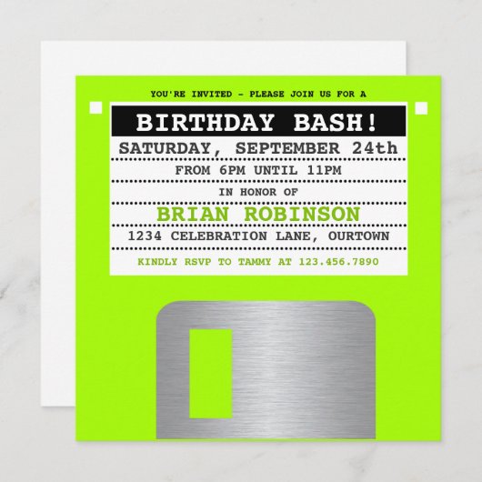 おもしろいレトロフロッピーディスクパーティの招待状 招待状 (正面/裏面)