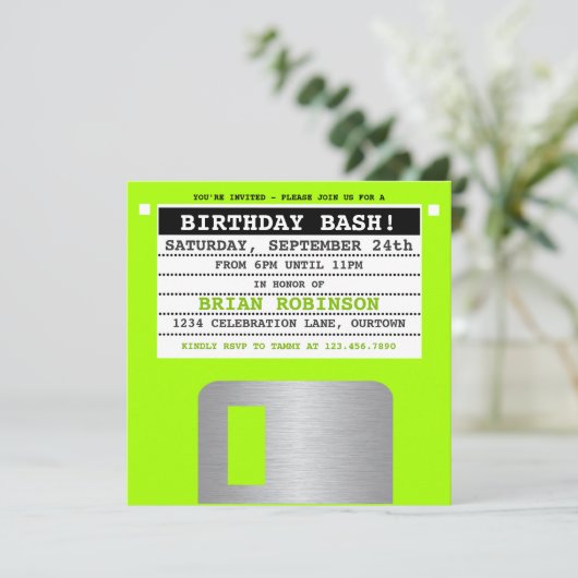 おもしろいレトロフロッピーディスクパーティの招待状 招待状 (スタンド正面)