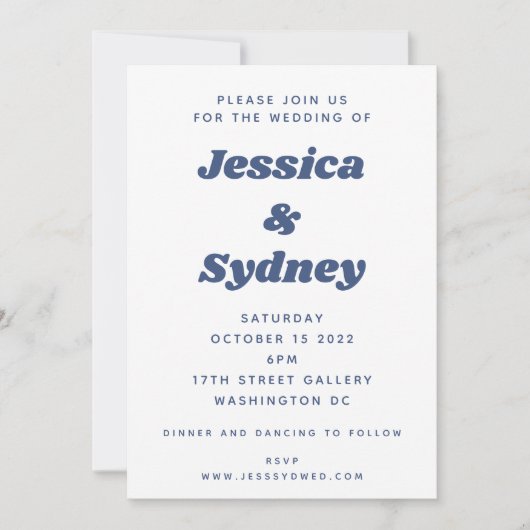 おもしろいレトロプ市松模様にリドパープル結婚とブルー 招待状 (正面)