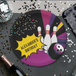 おもしろいレトロボーリングパープルピンクガールバースデーパーティー ペーパープレート