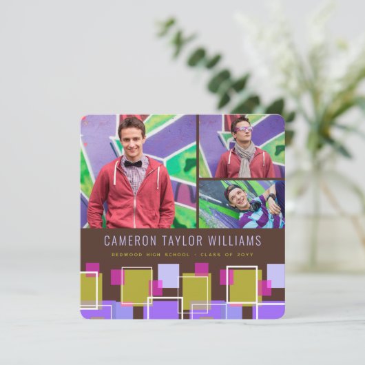 おもしろいレトロマス3フォトコラージュ卒業パーティー 招待状 (スタンド正面)