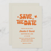 おもしろいレトロモダングルーヴィオレンジ結婚式招待状 招待状 (正面/裏面)