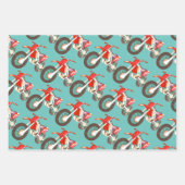 おもしろいレトロモーターサイクルグリーン，レッド，ブルーダートバイク ラッピングペーパーシート (正面3)